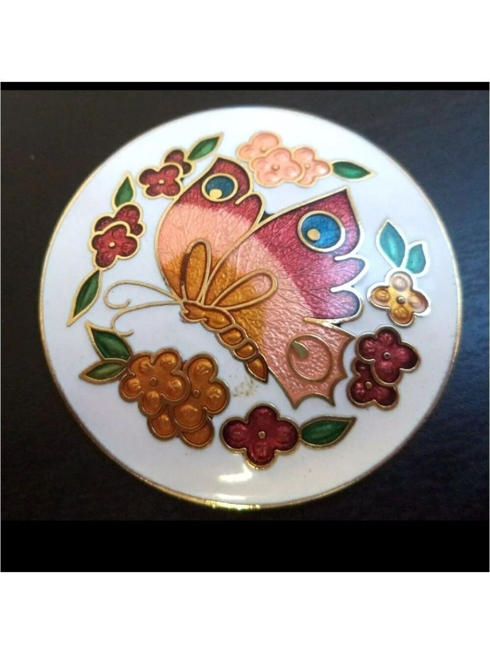 Vintage Enamel Cloisonne Butterfly Pin 1 5/8
